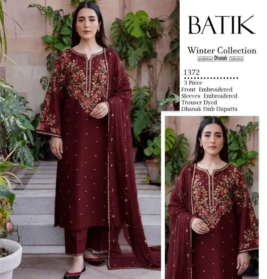 Batik Brand Luxury Embroidered Dhanak Suit unstitched,2026 - Image 3